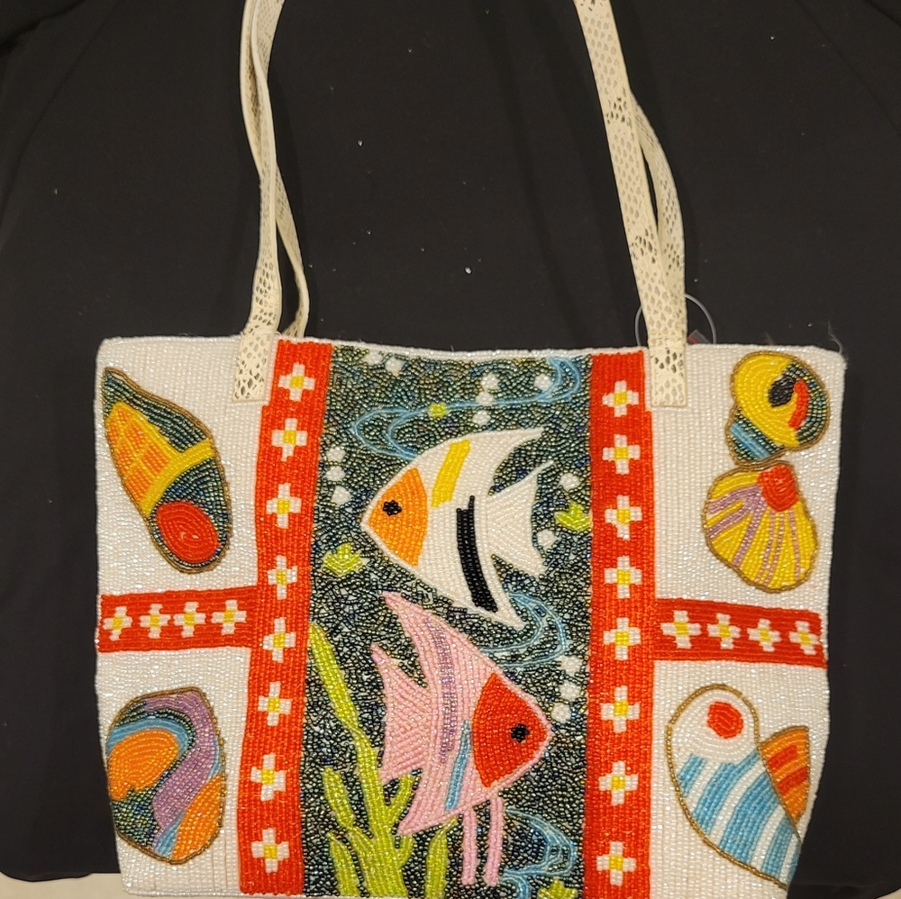 VINTAGE Handmade Beaded Fish handbag